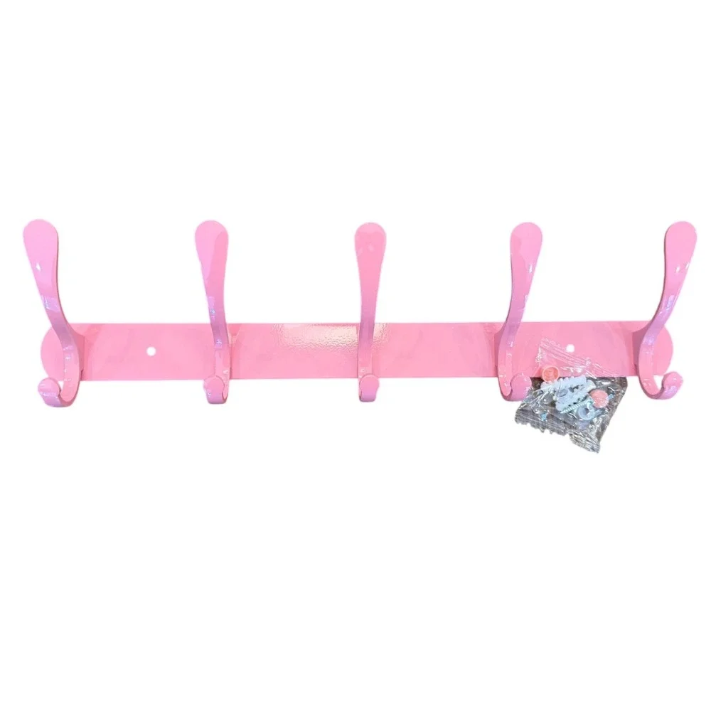 Pink 5 Hook Wall Mount Coat Rack Heavy Duty Metal Entryway Organizer 17 inch